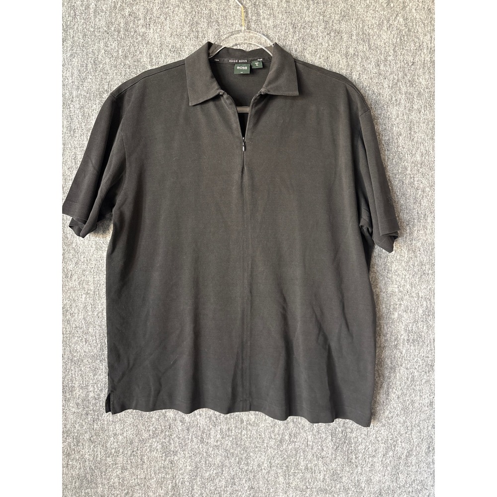 Hugo Boss Golf Mens XL Black Quarter Zip Polo Shirt Made in Italy Pique Knit